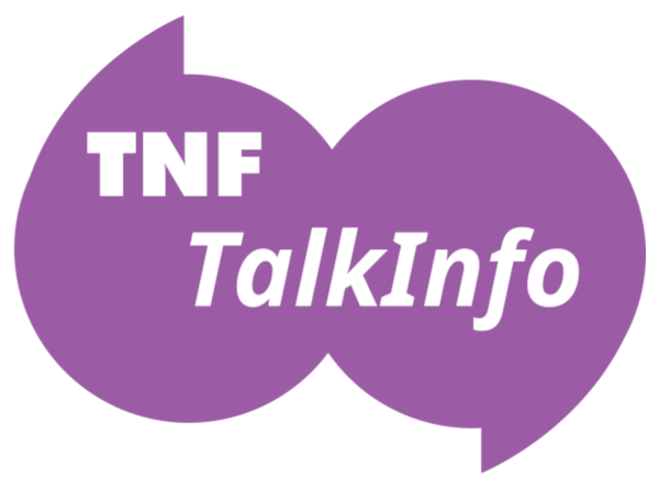 TalkInfo Logo - stylised single quotes bearing the text TNF TalkInfo